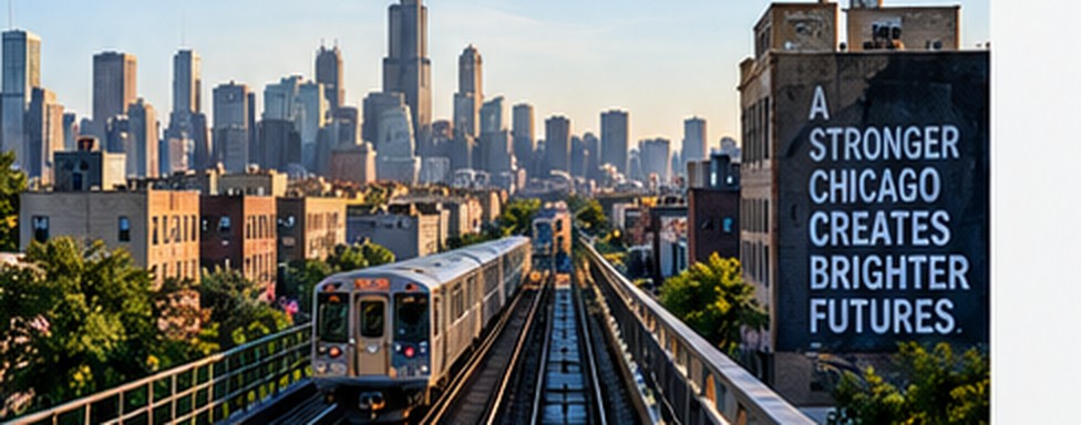 Chicago skyline and elevated train near West Garfield Park