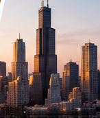 The Chicago skyline at dusk