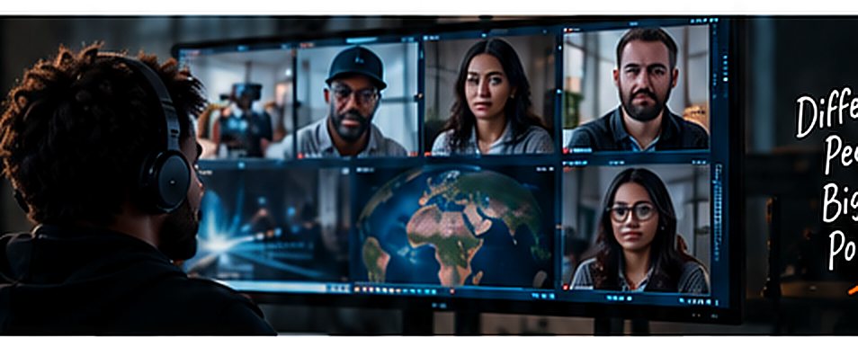 A team of creative and industry professionals collaborating remotely across multiple screens